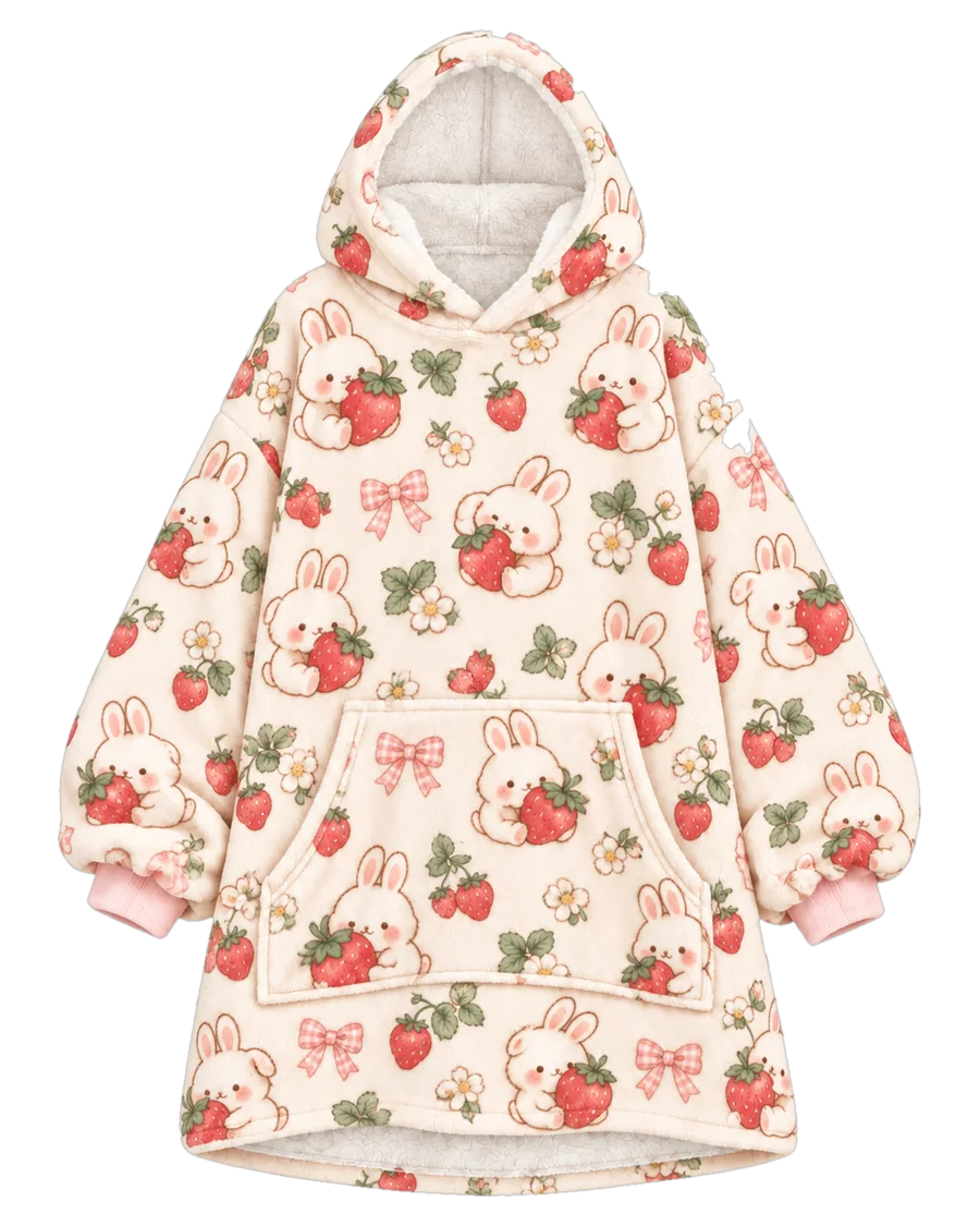 Strawberry Bunny Hoodie Blanket – front