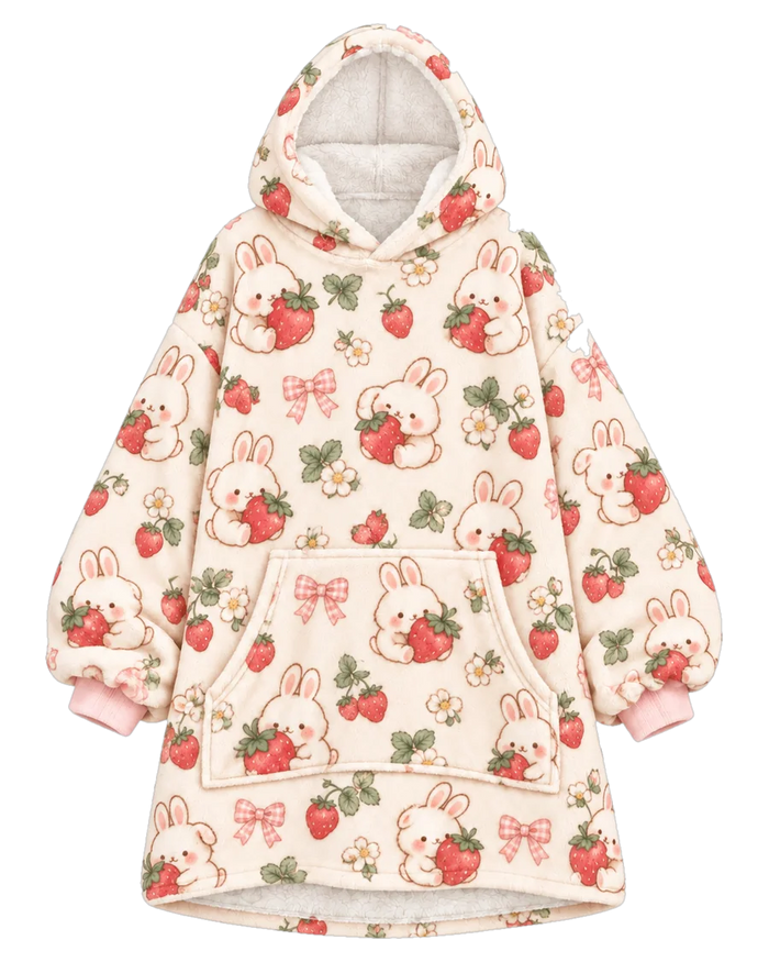 Strawberry Bunny Hoodie Blanket
