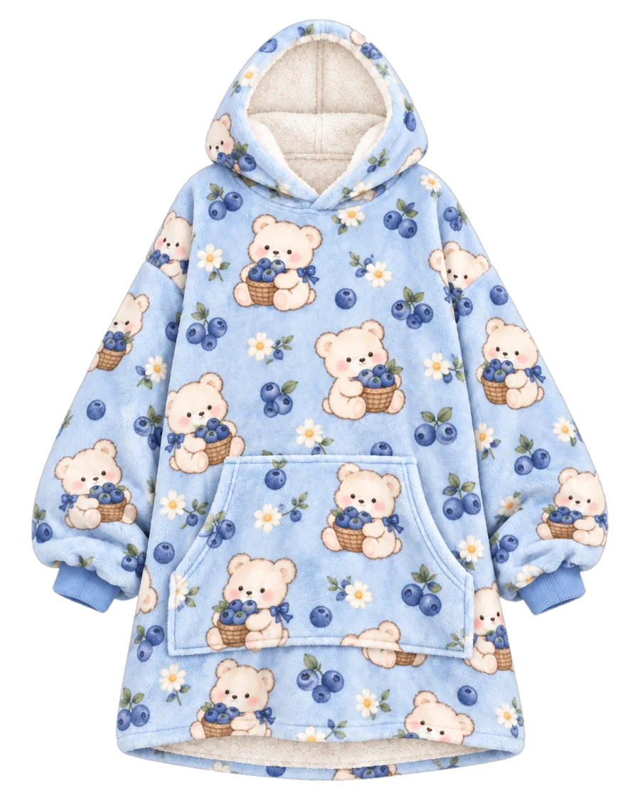 Blueberry Bear Hoodie Blanket – front