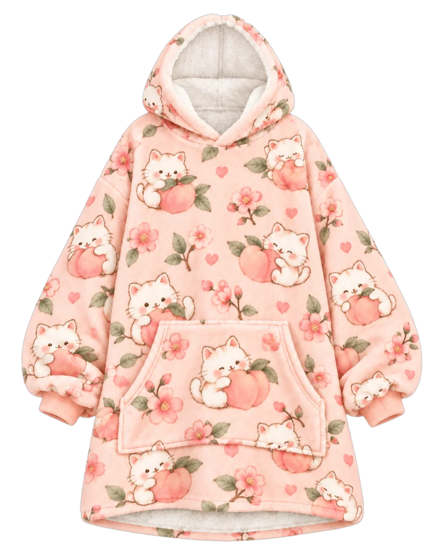 Peach Kitten Hoodie Blanket – front