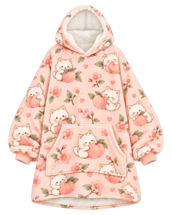Peach Kitten Hoodie Blanket