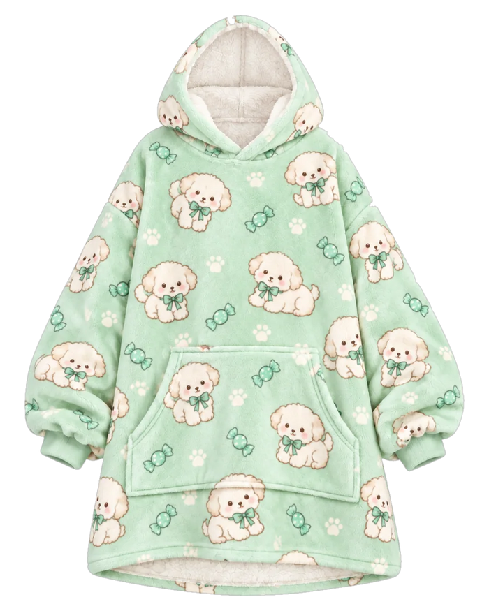 Mint Puppy Hoodie Blanket