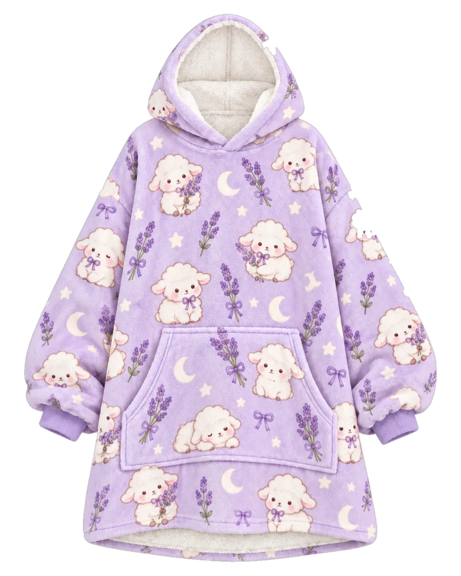 Lavender Lamb Hoodie Blanket – front
