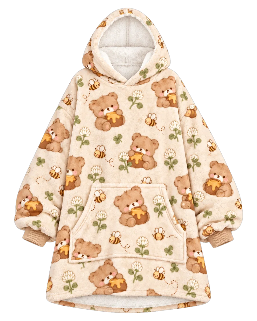 Honey Bear Hoodie Blanket – front