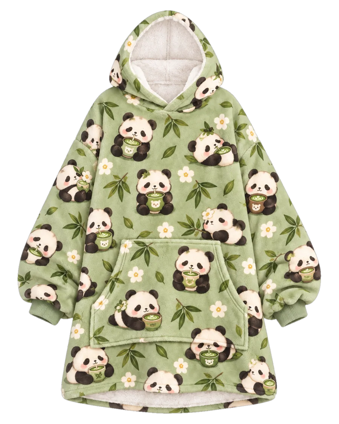 Matcha Panda Hoodie Blanket