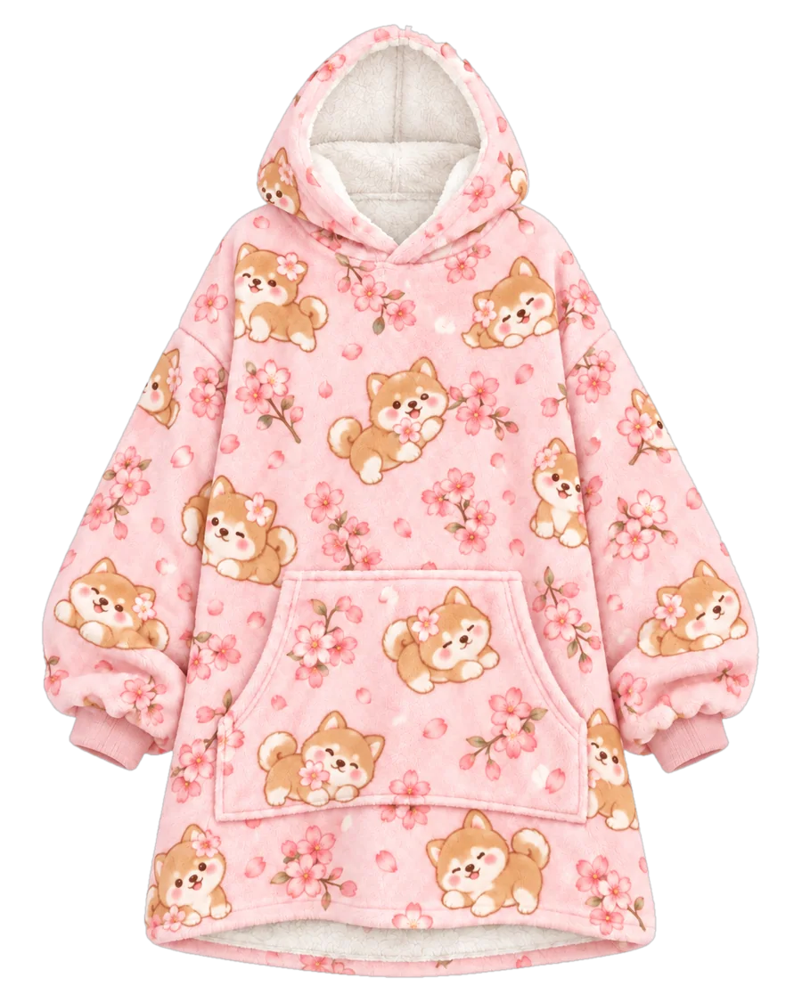 Sakura Shiba Hoodie Blanket – front