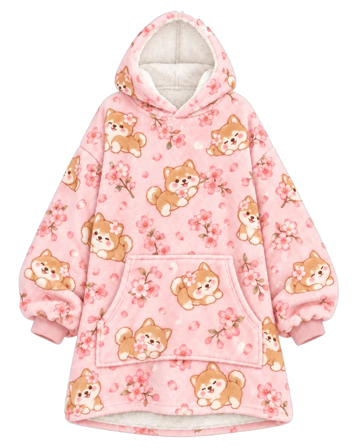 Sakura Shiba Hoodie Blanket