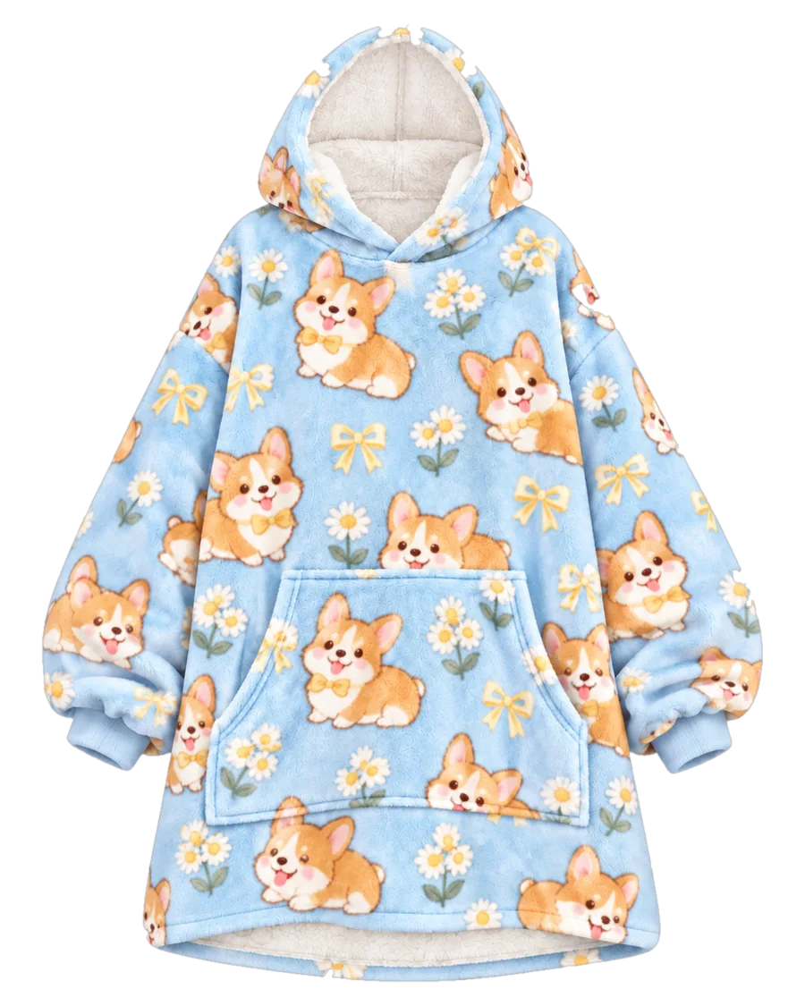 Daisy Corgi Hoodie Blanket – front