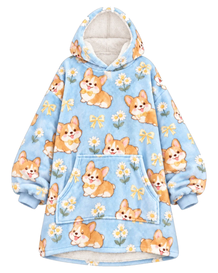 Daisy Corgi Hoodie Blanket