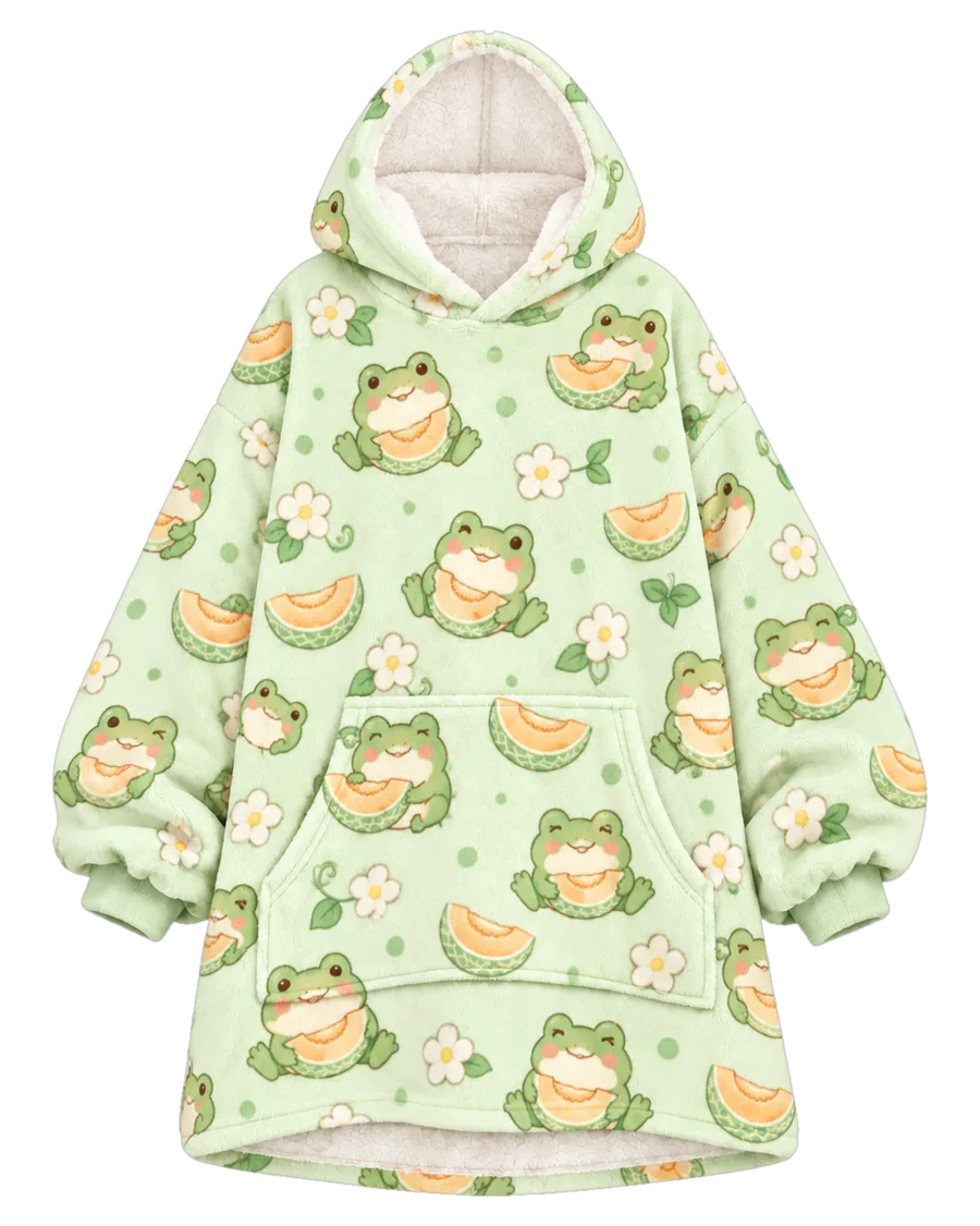 Melon Frog Hoodie Blanket – front