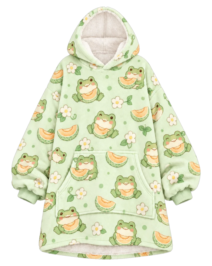 Melon Frog Hoodie Blanket