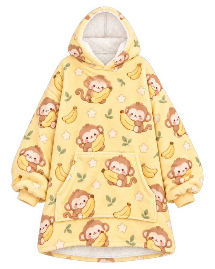 Banana Monkey Hoodie Blanket