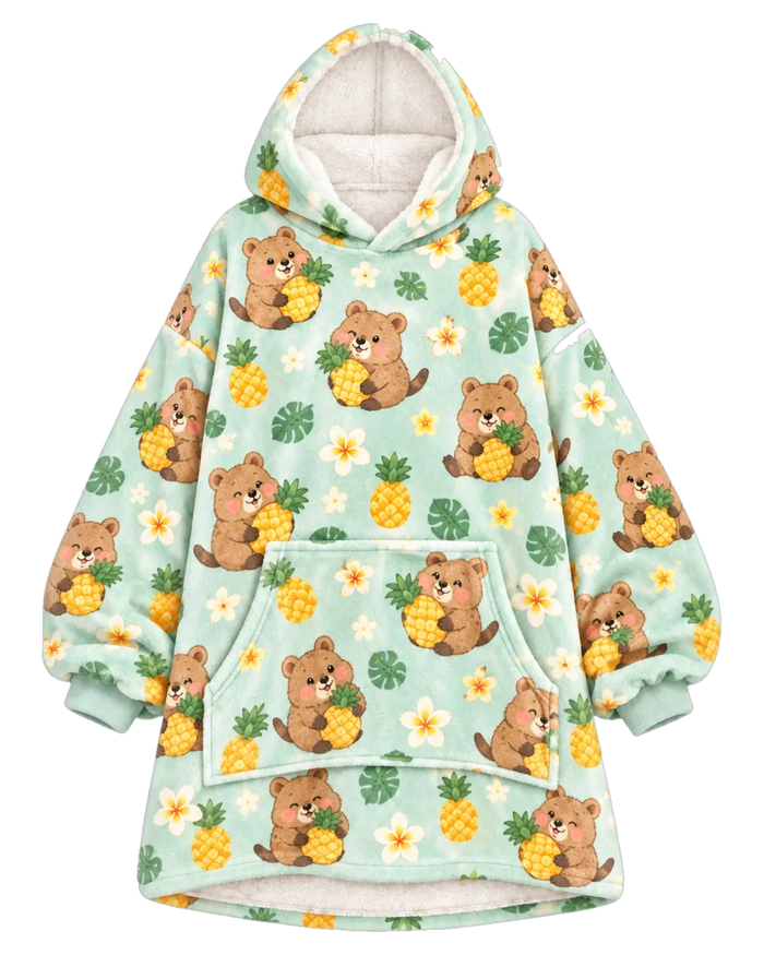 Pineapple Quokka Hoodie Blanket