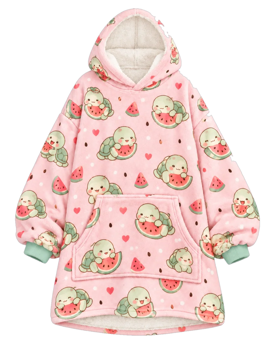 Watermelon Turtle Hoodie Blanket – front