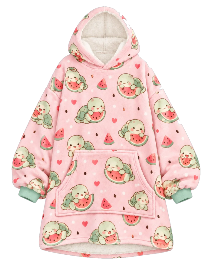 Watermelon Turtle Hoodie Blanket