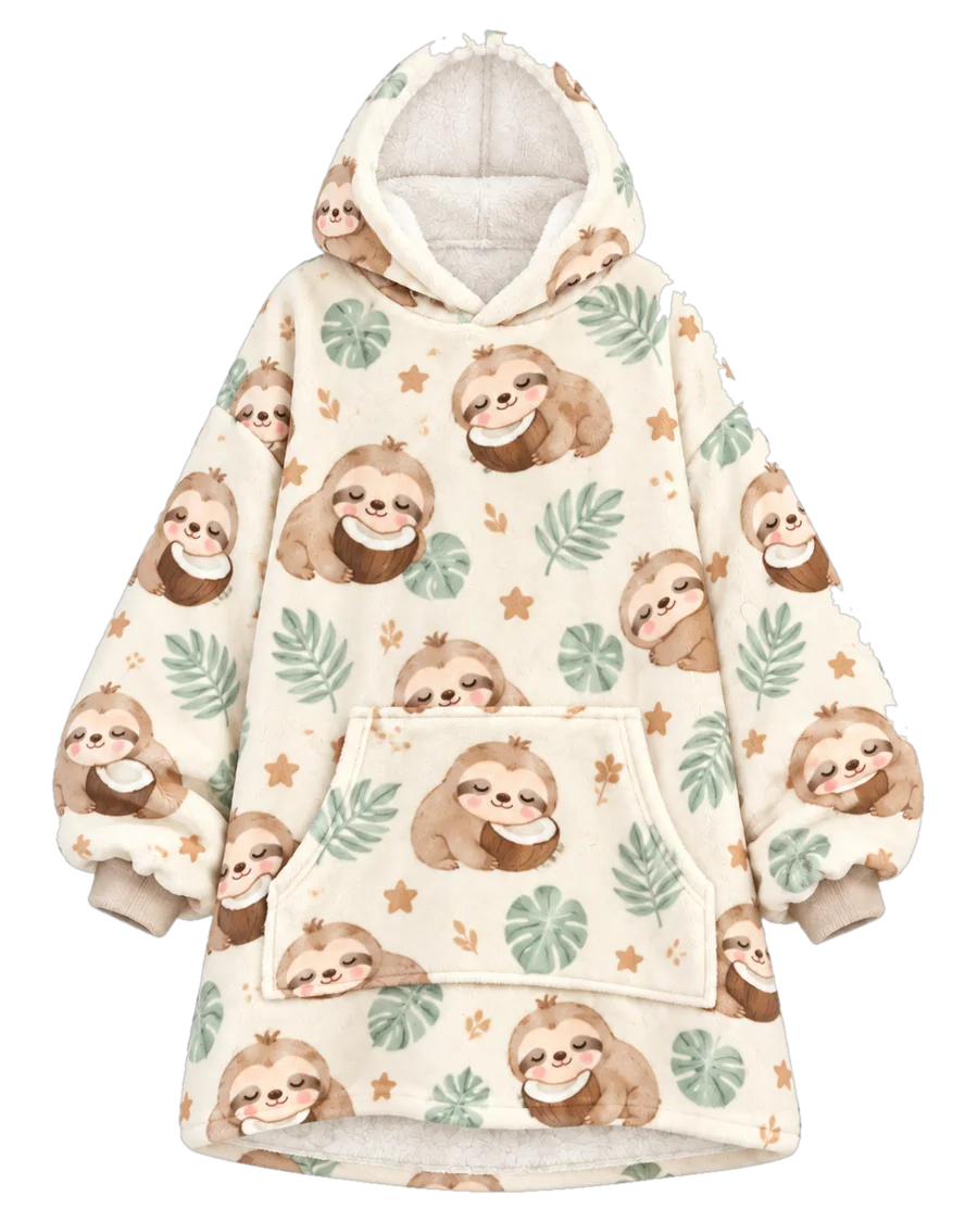 Coconut Sloth Hoodie Blanket – front