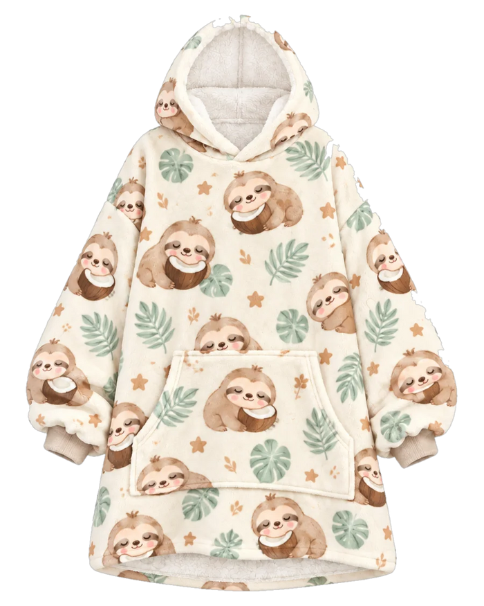 Coconut Sloth Hoodie Blanket