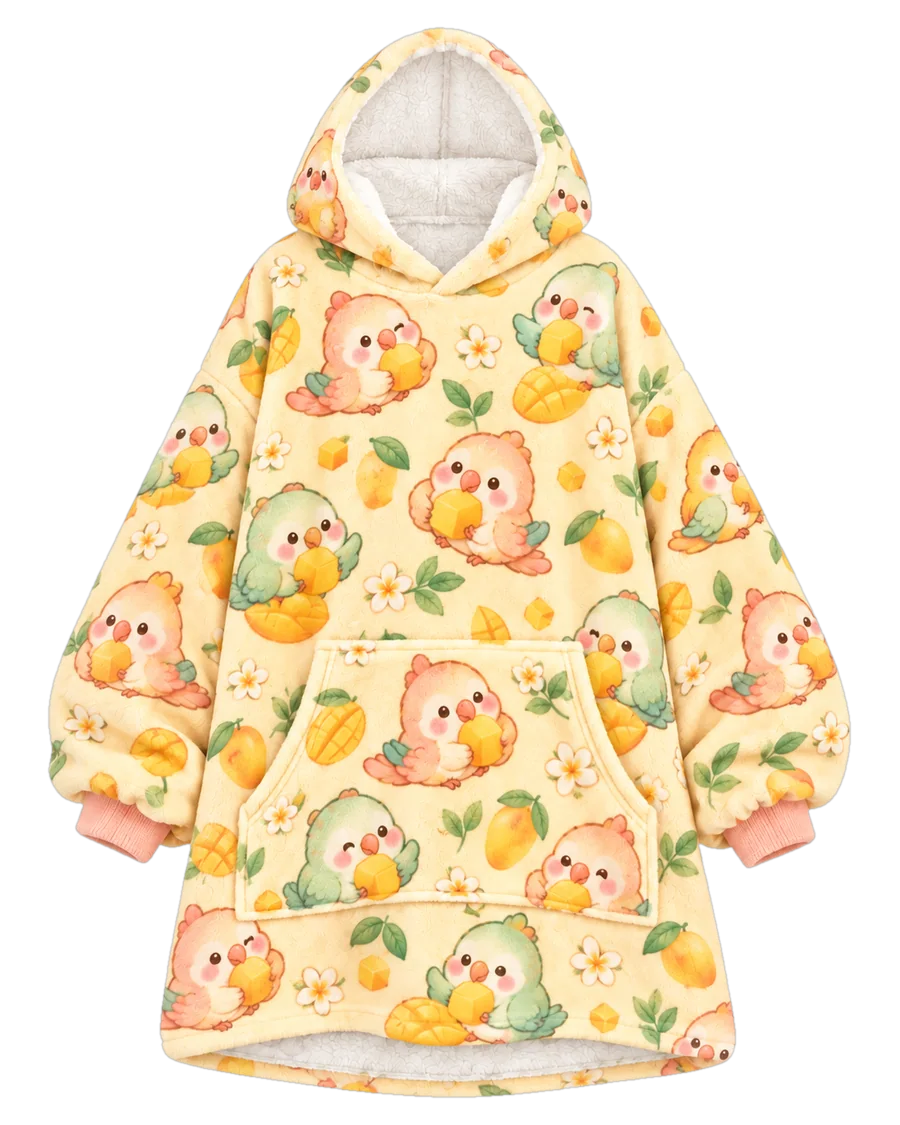 Mango Parrot Hoodie Blanket – front