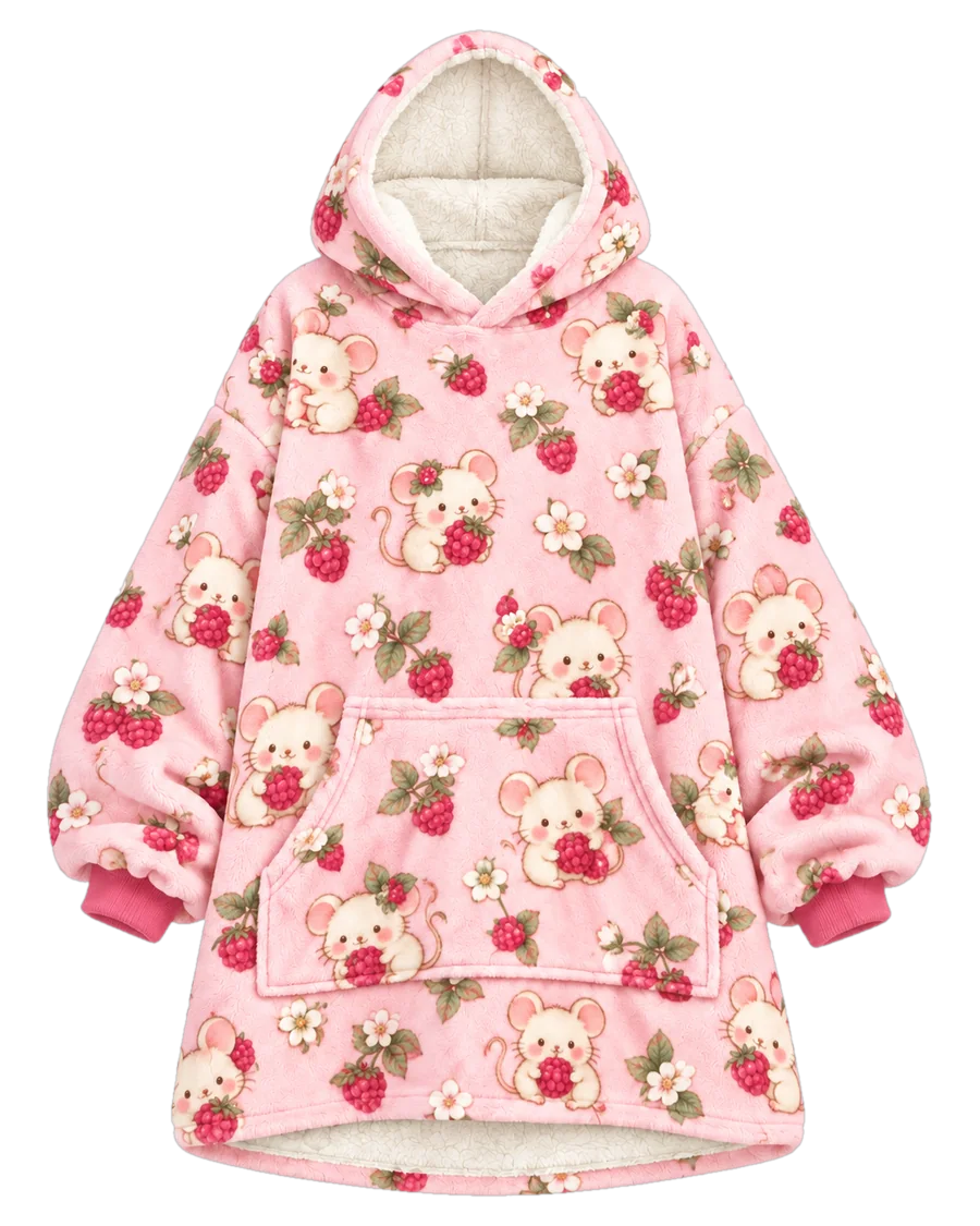 Raspberry Mouse Hoodie Blanket – front