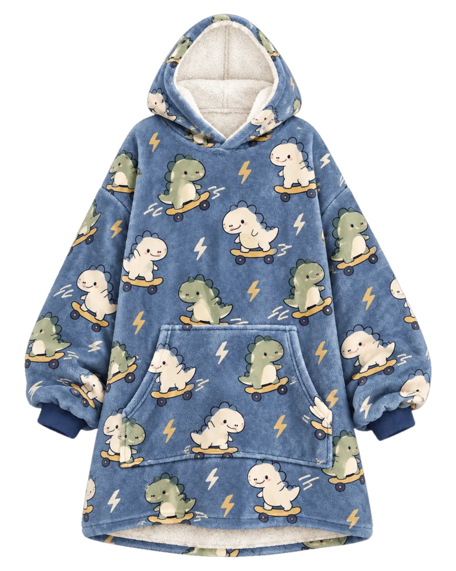 Dino Skate Hoodie Blanket – front
