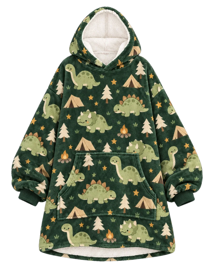 Dino Camp Hoodie Blanket