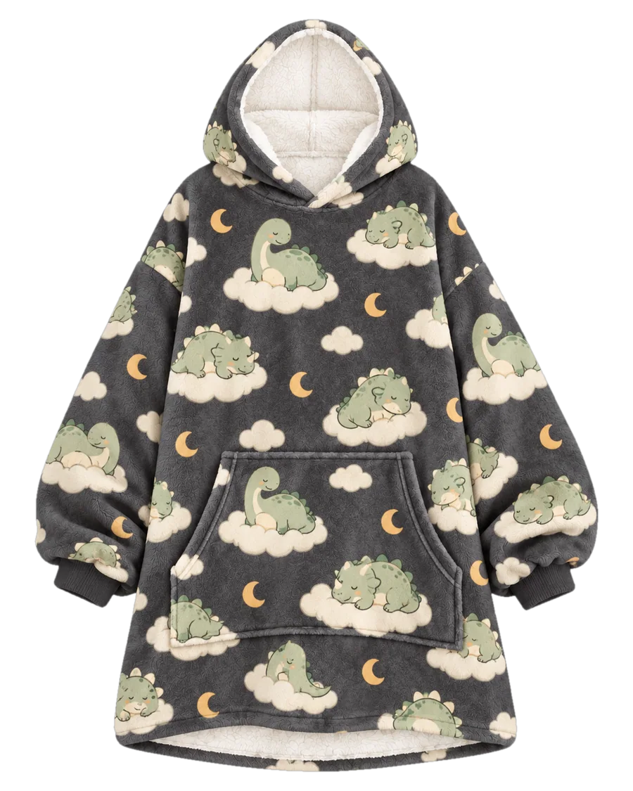 Dino Nap Hoodie Blanket – front
