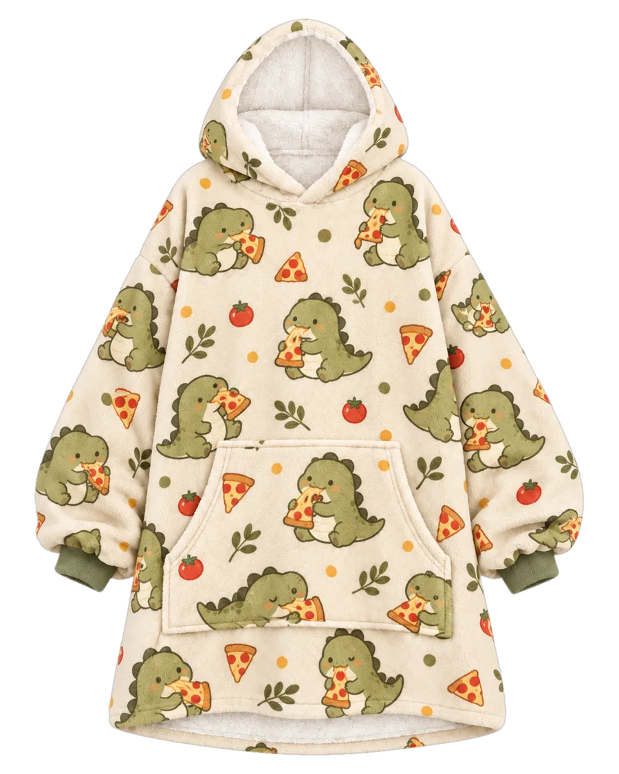 Dino Pizza Hoodie Blanket – front