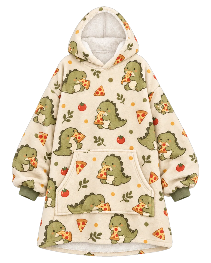 Dino Pizza Hoodie Blanket