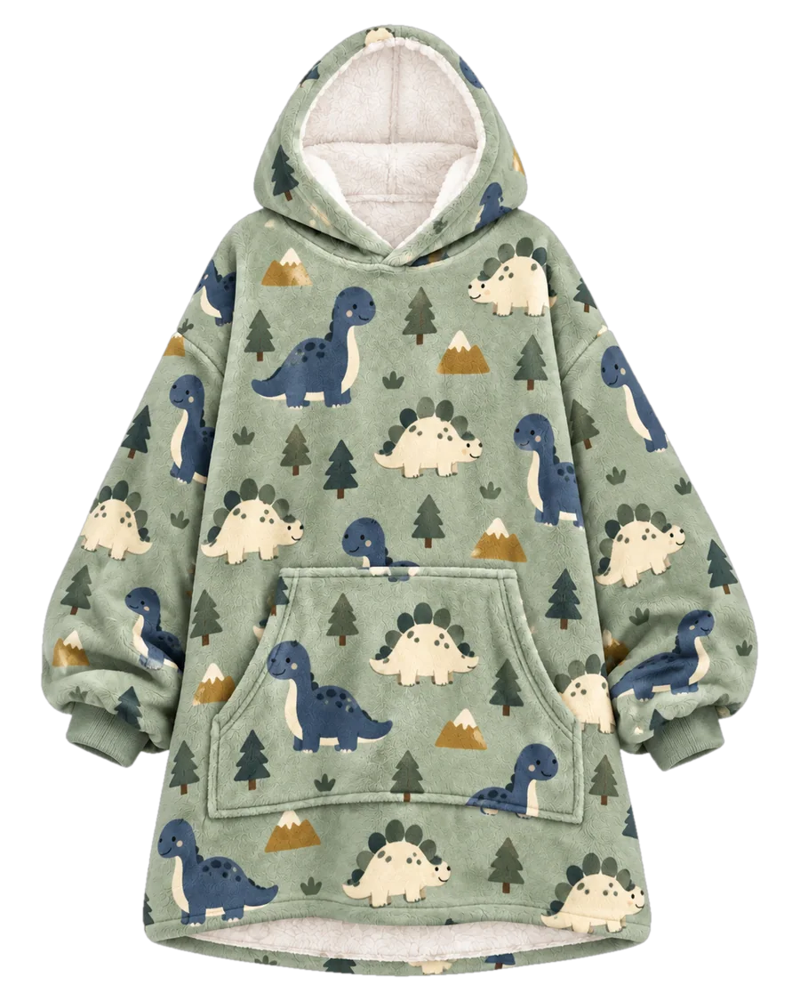 Dino Mountain Hoodie Blanket – front