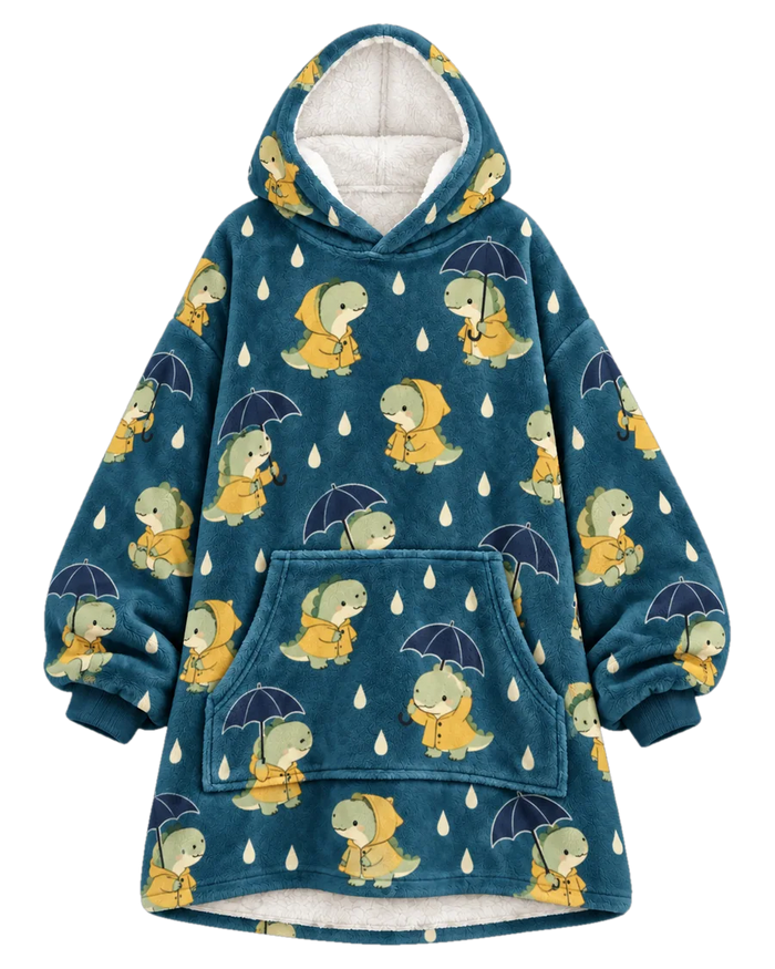 Dino Rain Hoodie Blanket