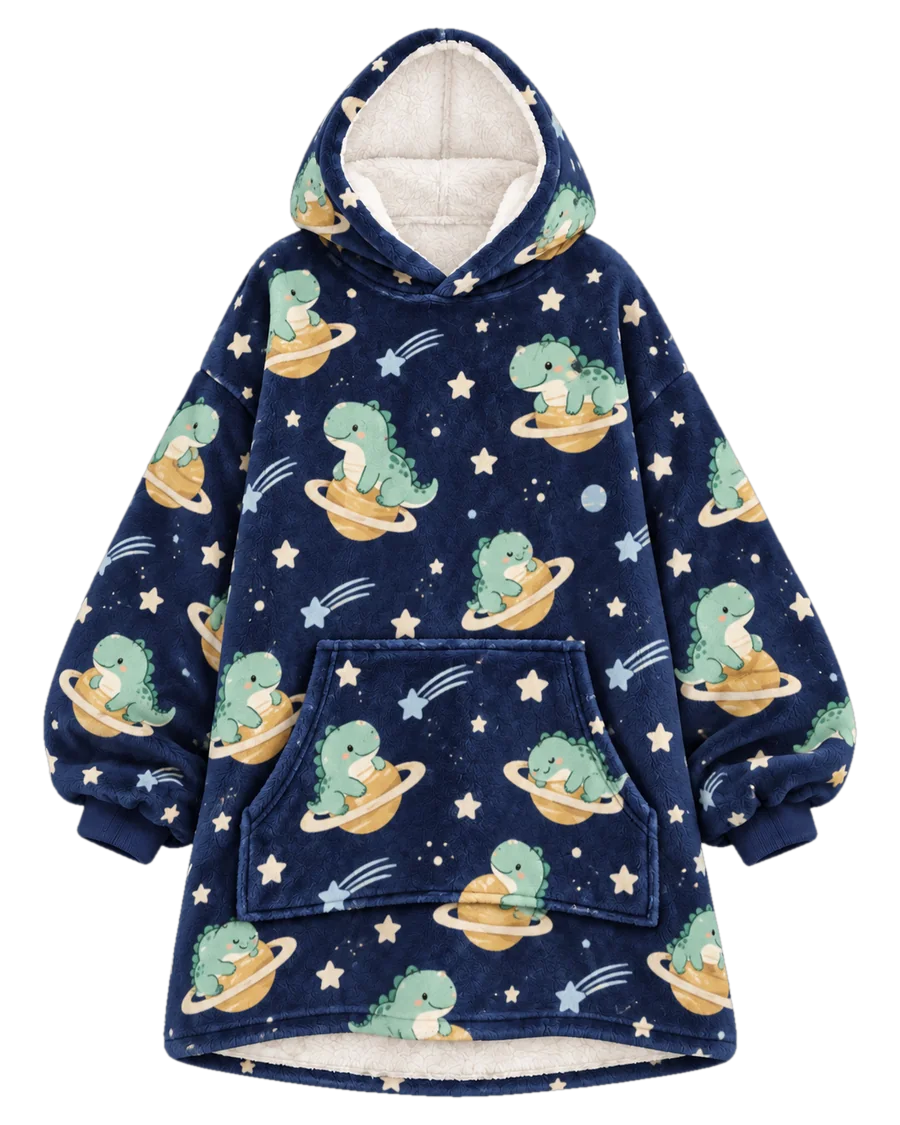 Dino Planet Hoodie Blanket – front