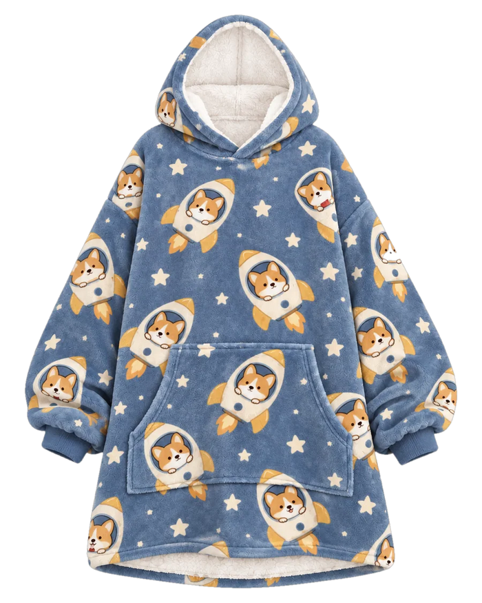 Rocket Corgi Hoodie Blanket