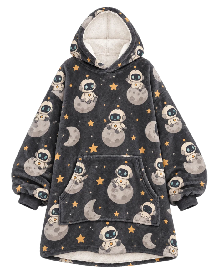 Moon Robot Hoodie Blanket