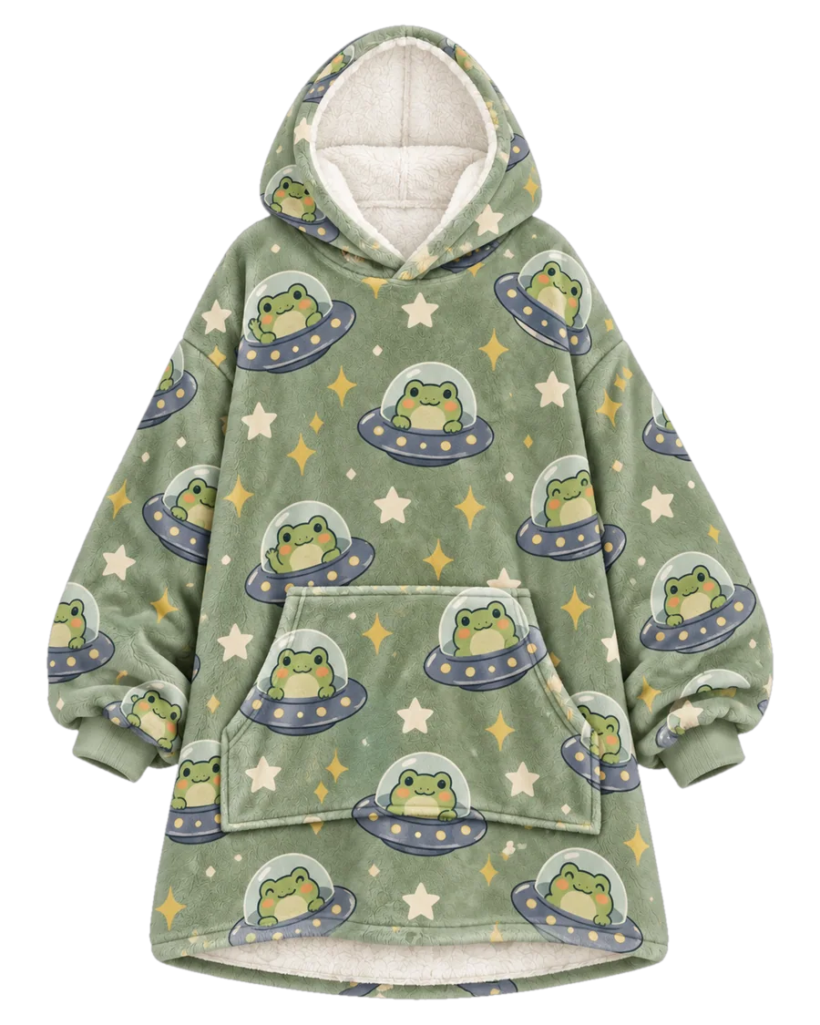 UFO Frog Hoodie Blanket – front