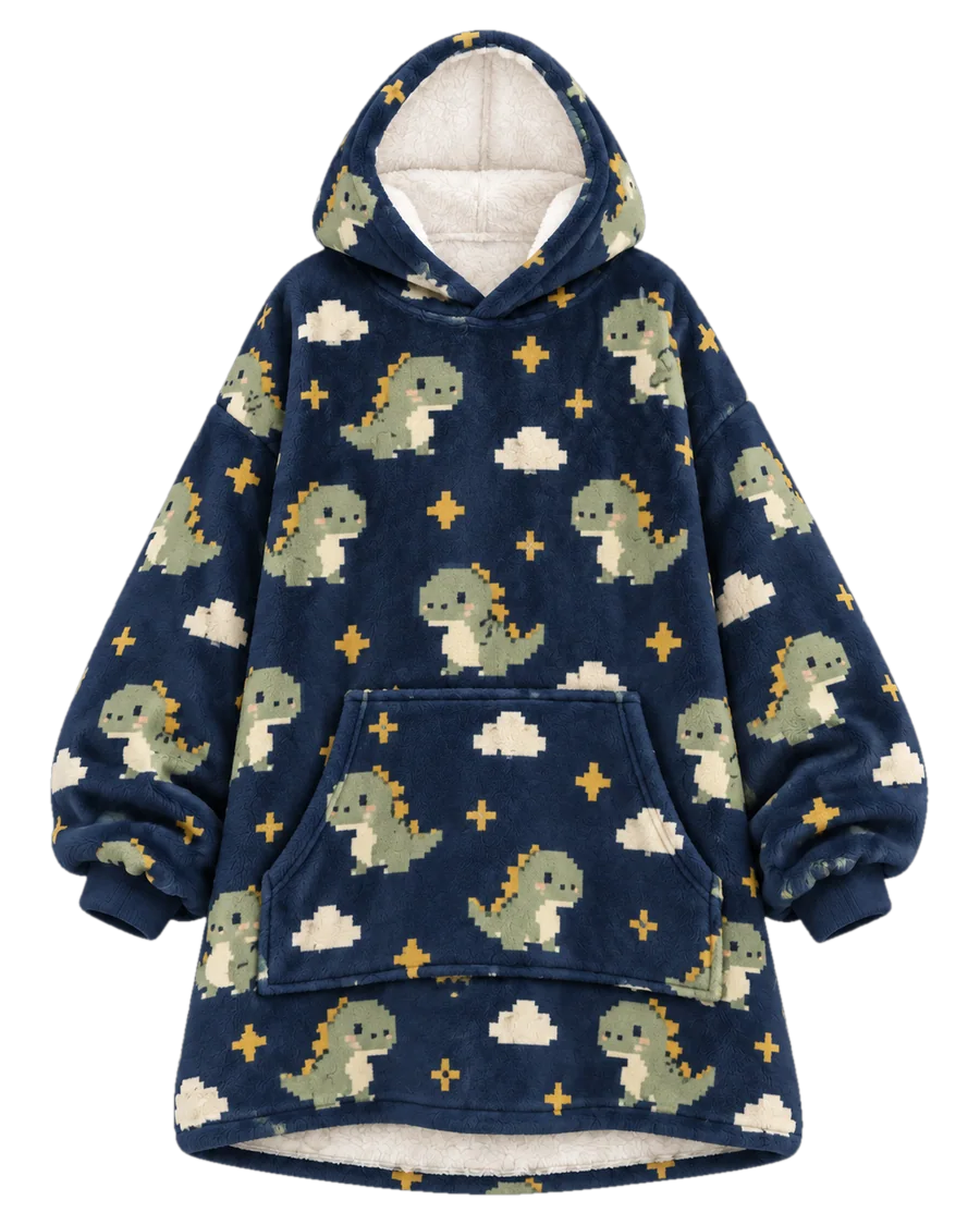 Pixel Dino Hoodie Blanket – front