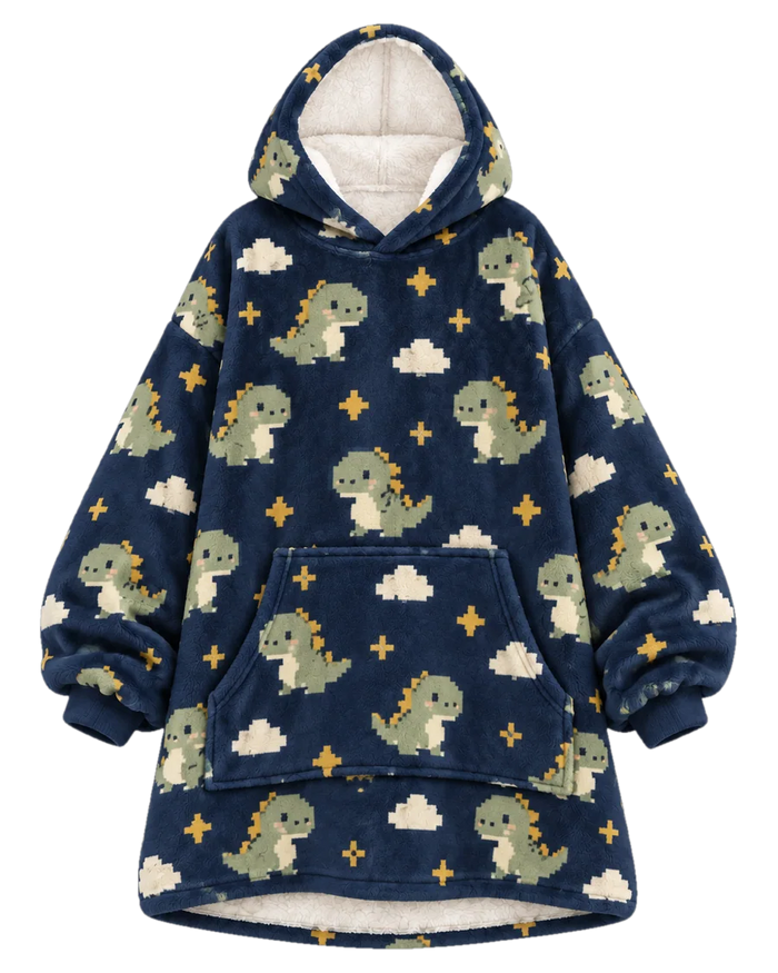 Pixel Dino Hoodie Blanket