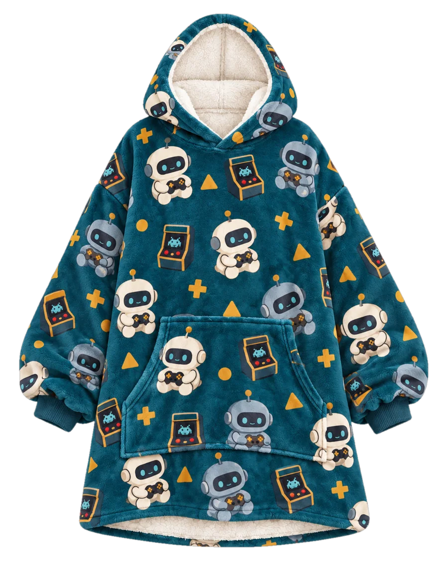 Arcade Robot Hoodie Blanket – front