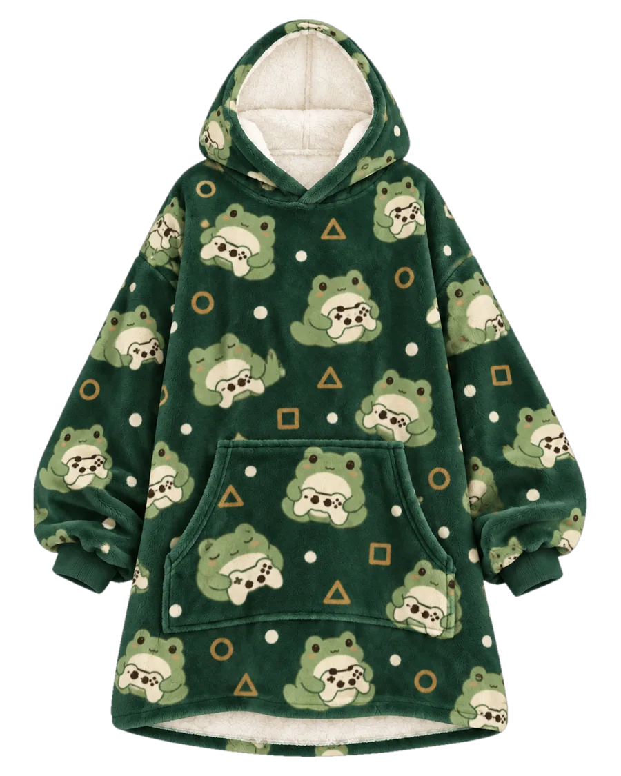 Gamepad Frog Hoodie Blanket – front