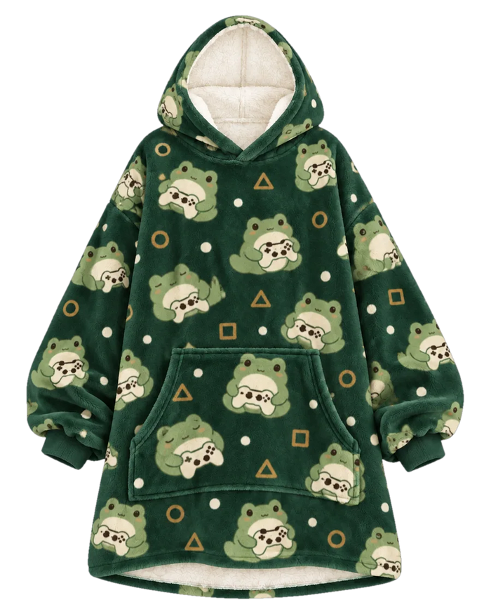 Gamepad Frog Hoodie Blanket