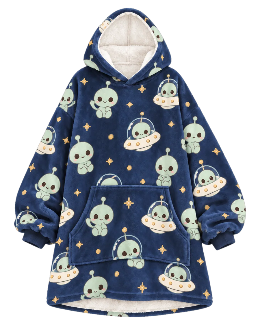 Retro Alien Hoodie Blanket – front