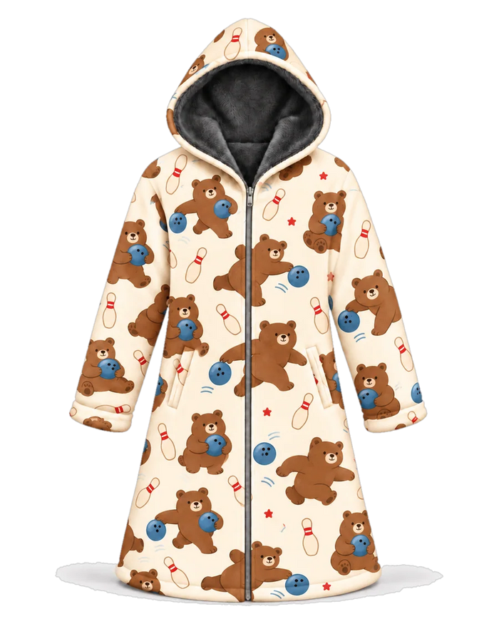 Bowling Bear Hoodie Blanket Cloak