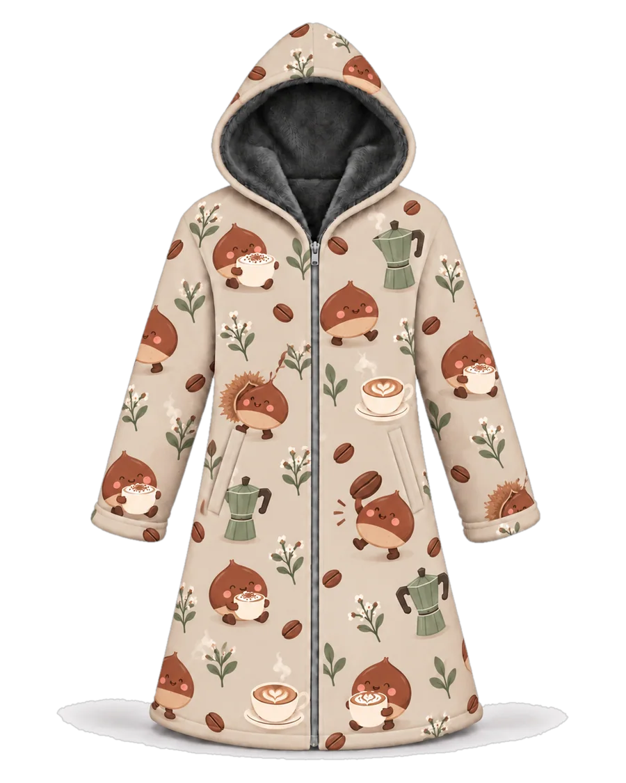 Chestnut Café hoodie blanket dream cloak, zip-up wearable blanket with sherpa lining – front view