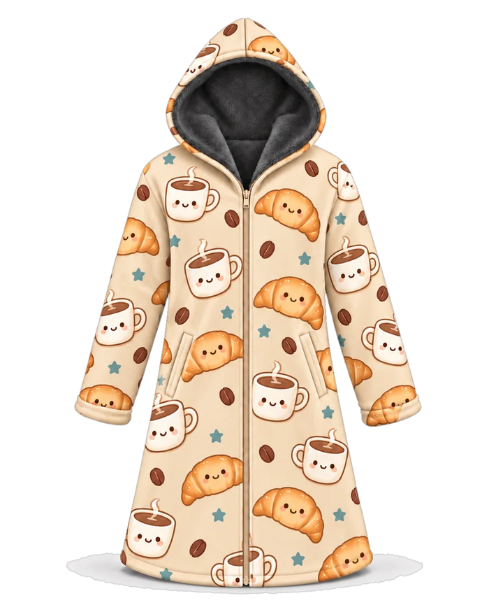Coffee & Croissant Hoodie Blanket Cloak
