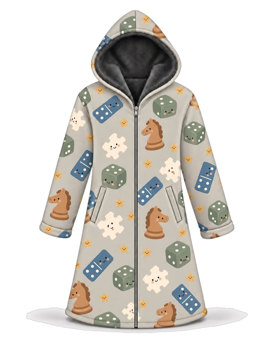 Game Night hoodie blanket dream cloak, zip-up wearable blanket with sherpa lining – front view