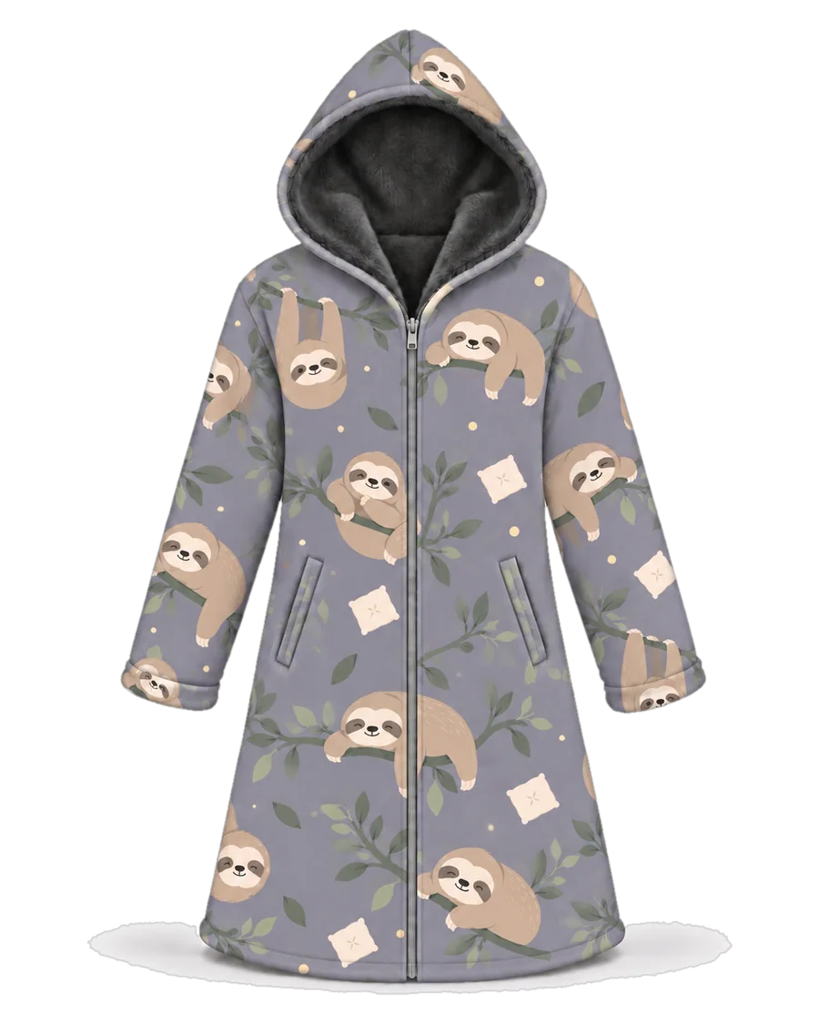 Lazy Sloth hoodie blanket dream cloak, zip-up wearable blanket with sherpa lining – front view