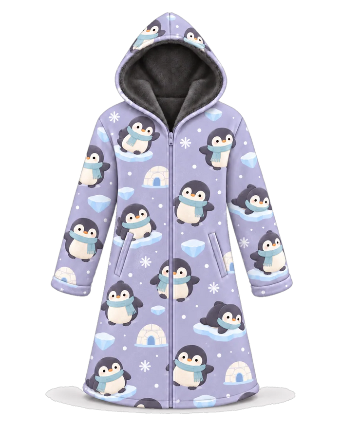 Lilac Penguin Hoodie Blanket Cloak