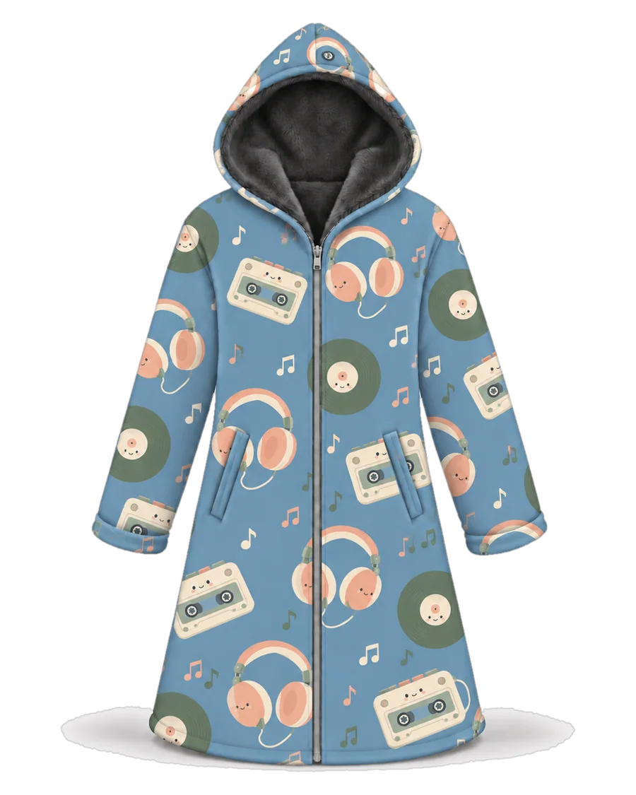 Mixtape hoodie blanket dream cloak, zip-up wearable blanket with sherpa lining – front view