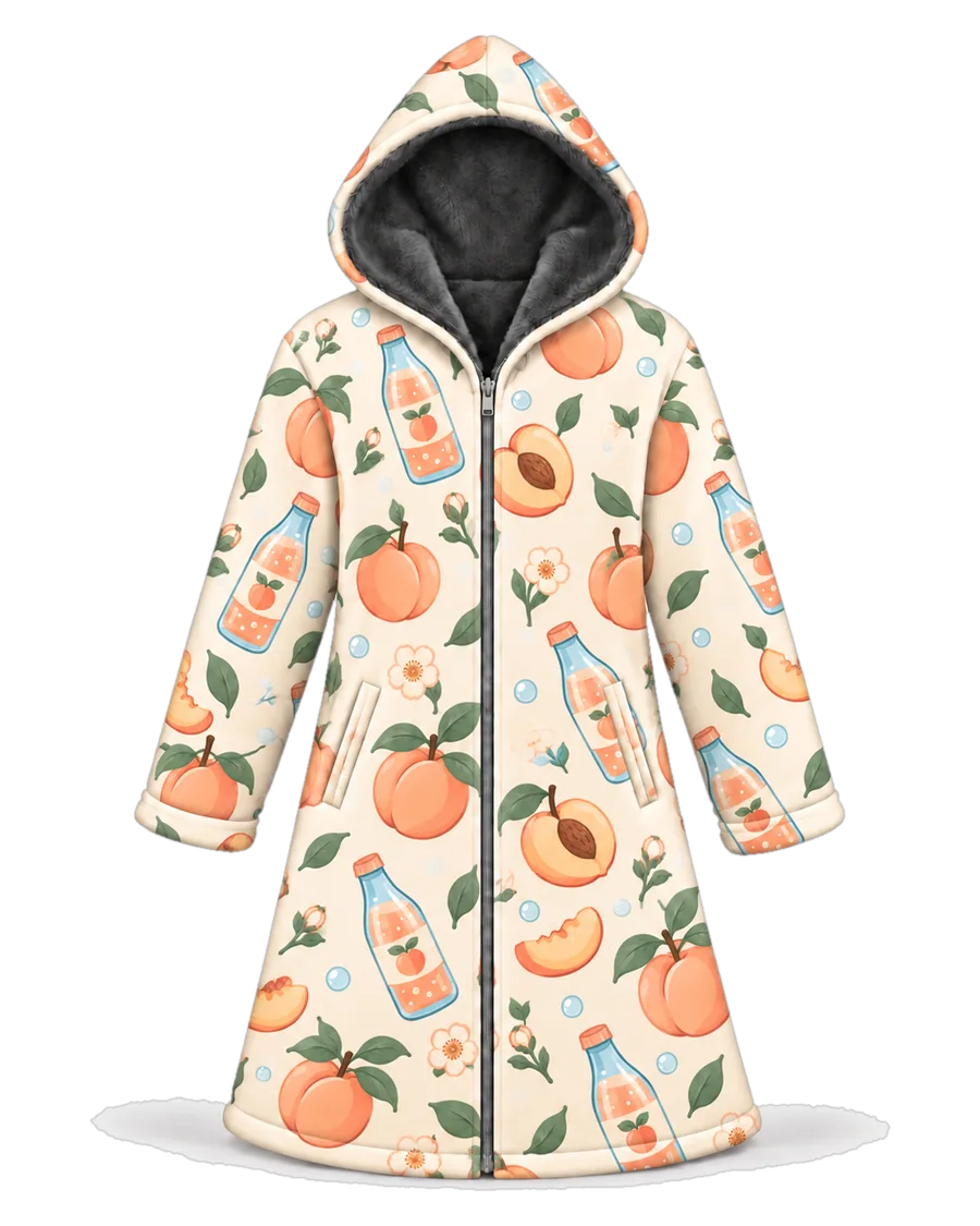 Peach Soda hoodie blanket dream cloak, zip-up wearable blanket with sherpa lining – front view