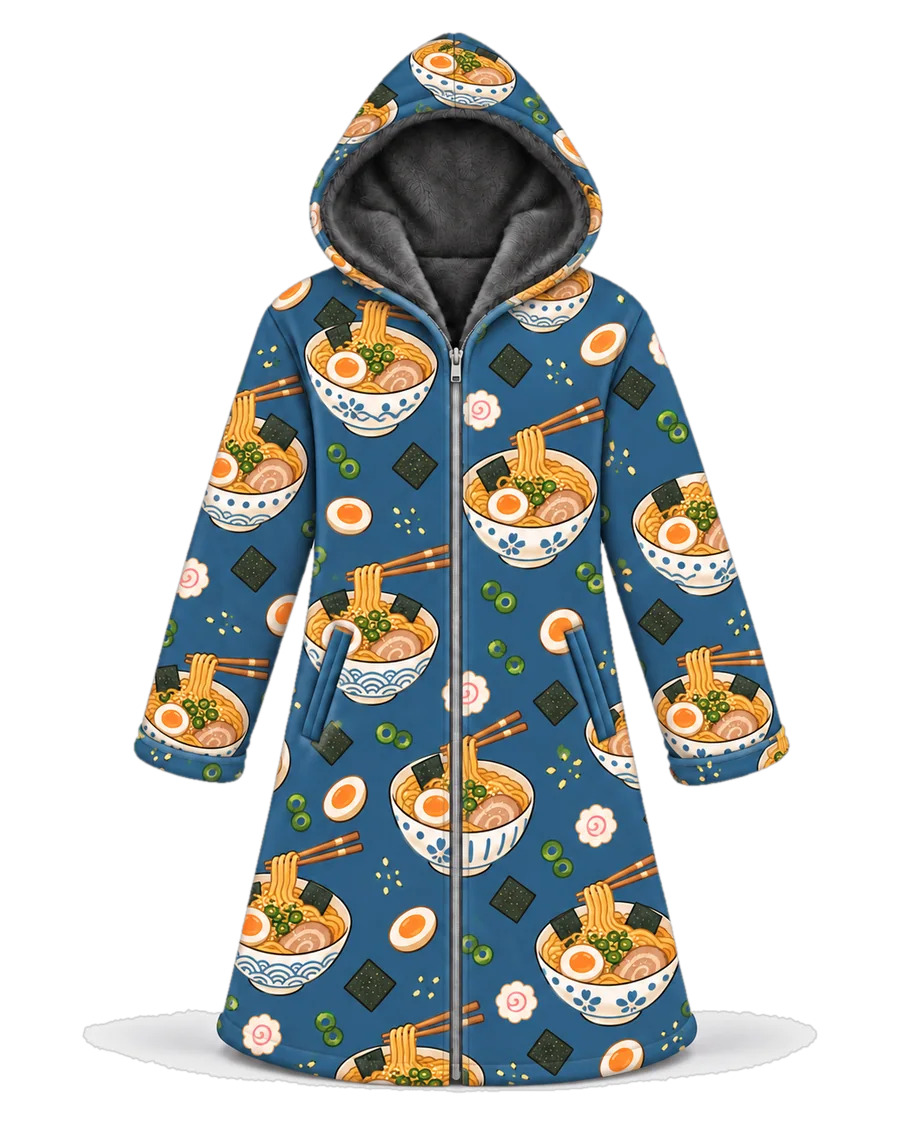Ramen Night hoodie blanket dream cloak, zip-up wearable blanket with sherpa lining – front view