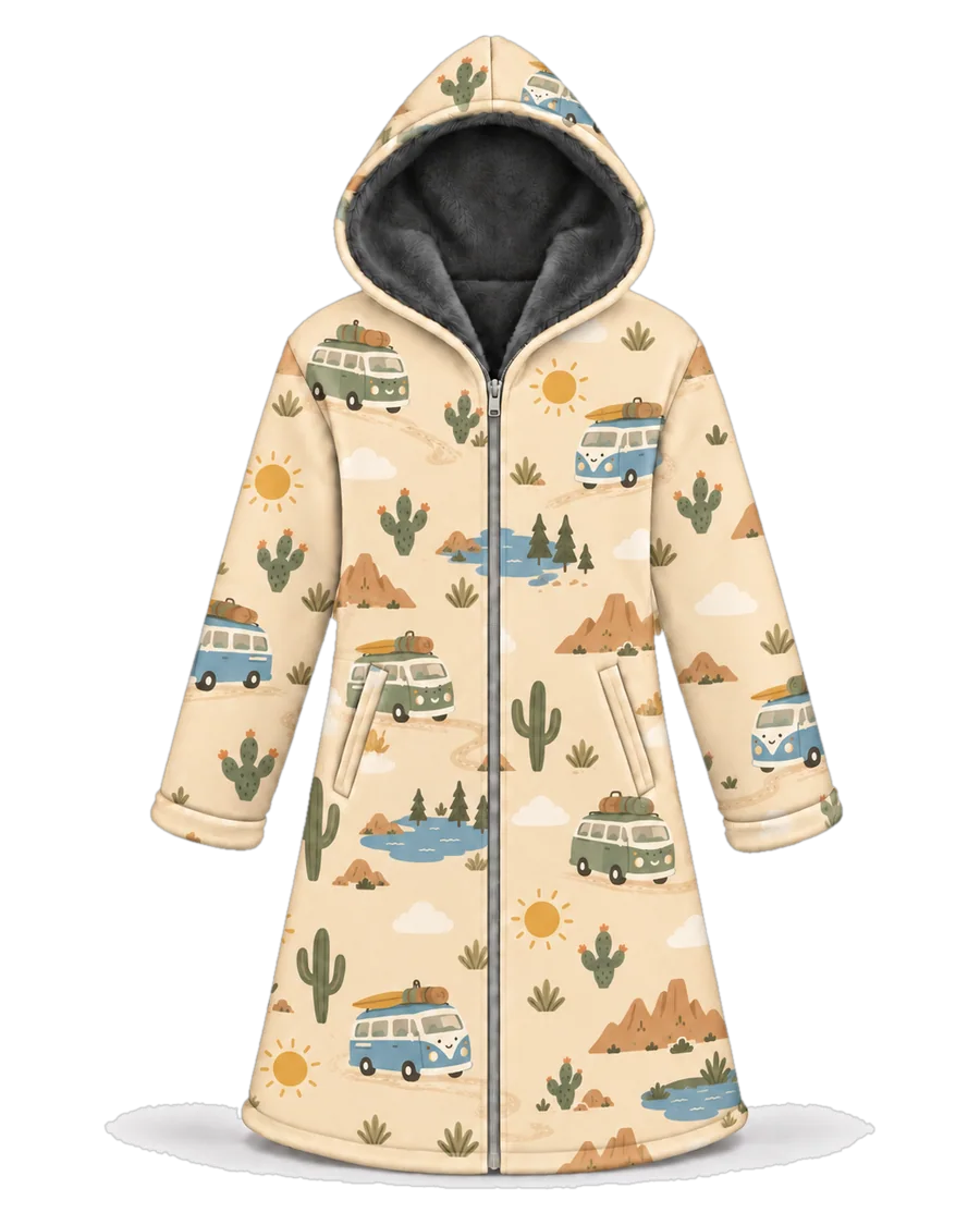 Road Trip hoodie blanket dream cloak, zip-up wearable blanket with sherpa lining – front view